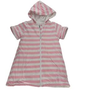 Southern Smocks Classic Kids Size 5 Pink White Stripe Terry Hooded Robe Cover Up